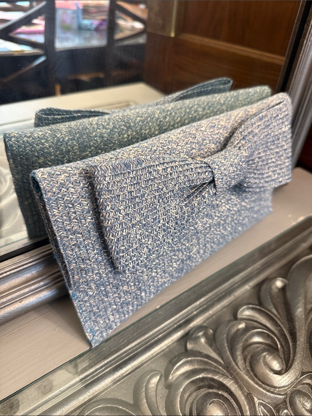 Kelly & Katie Light Blue Knit Bow Clutch